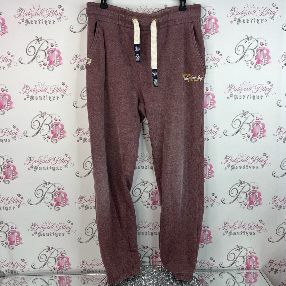 Tokyo Laundry pants sweats purple red Burgundy Sweatpants cuffed jogger